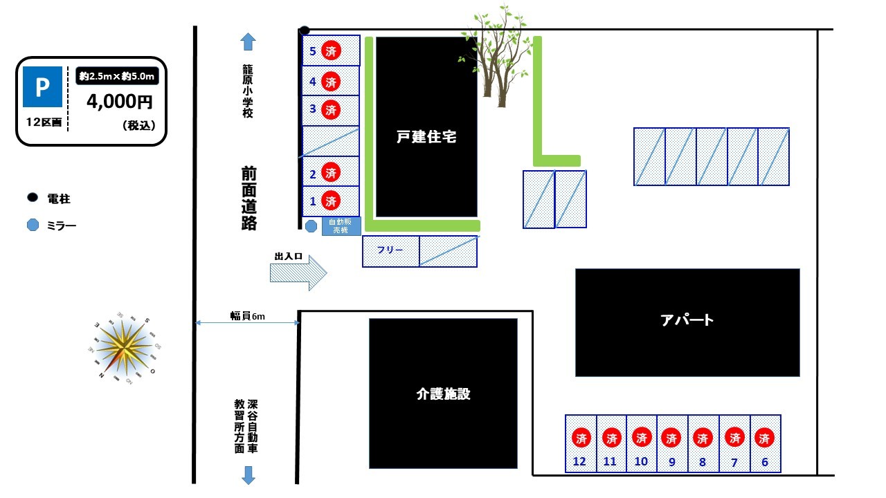 熊谷市新堀 月極駐車場 区画図